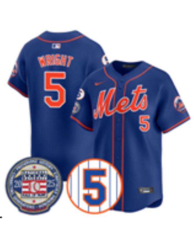 Men 2025 New York Mets 5 Wright Blue Game Nike MLB Jersey style 015